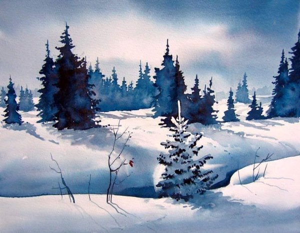 Лес акварелью