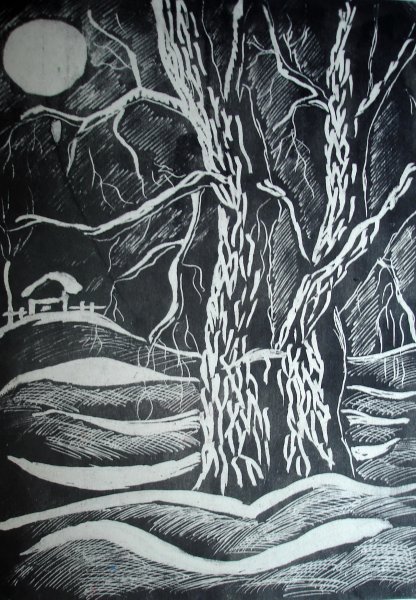 Граттаж заколдованный лес