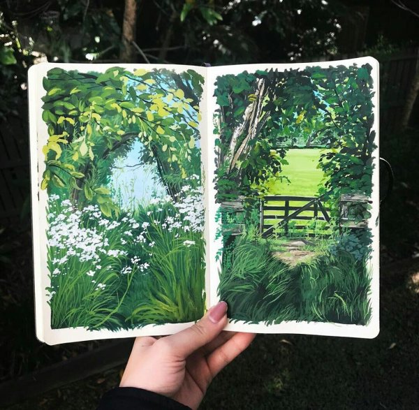 Рисование в скетчбуке природа