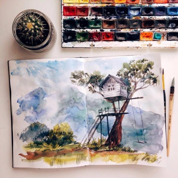 Акварельные мини пейзажи