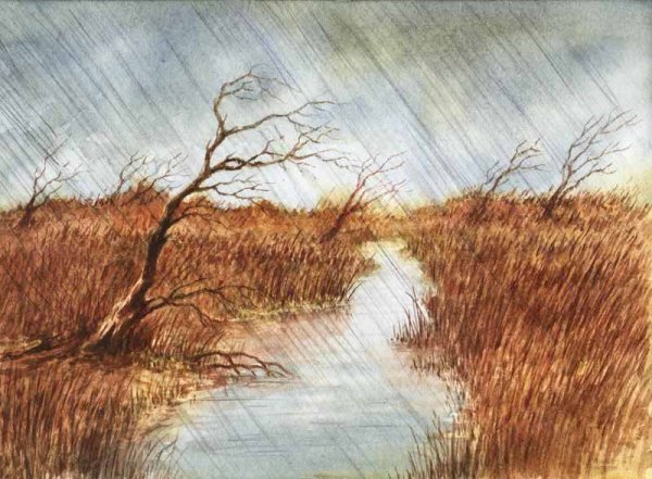 Осенний парк пейзаж пастель