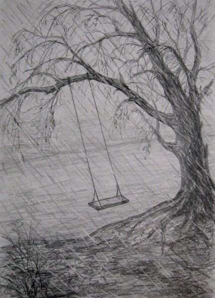 Дождливый осенний пейзаж в графике