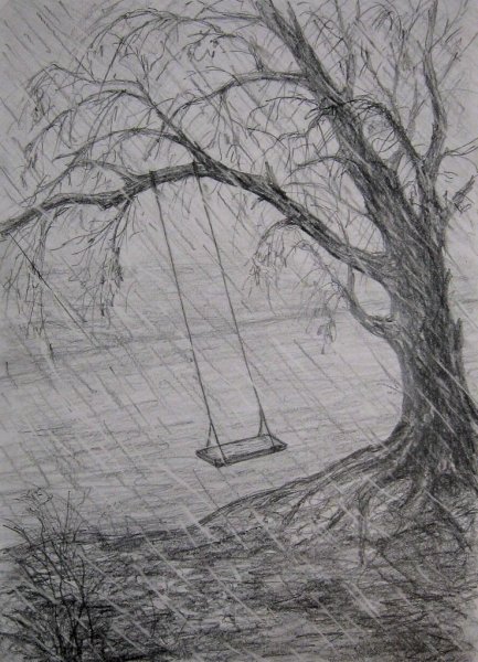 Девушка с зонтом рисунок карандашом