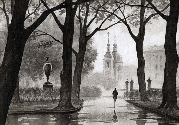 Рисование пасмурный осенний день