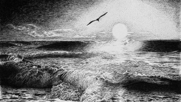 Рисунки моря карандашом для срисовки