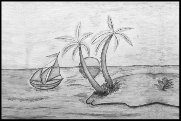 Морской пейзаж цветными карандашами