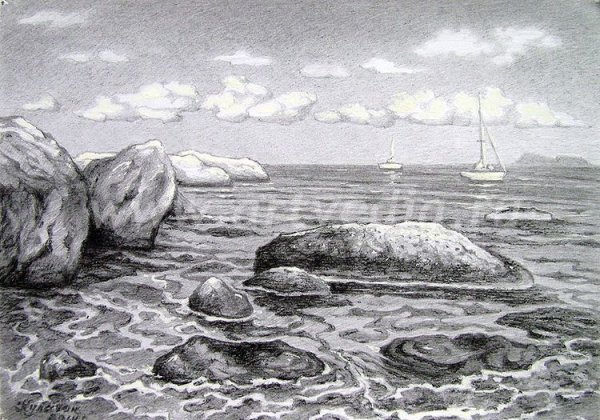 Пейзаж цветными карандашами