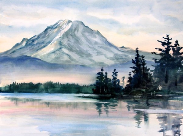 Горы живопись акварель