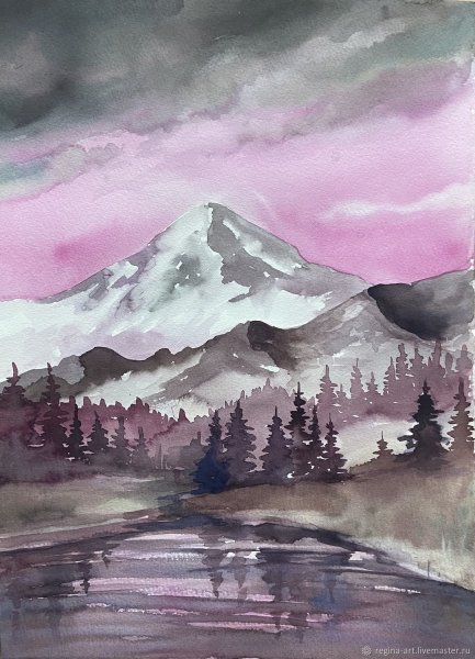 Пейзаж акварелью горы