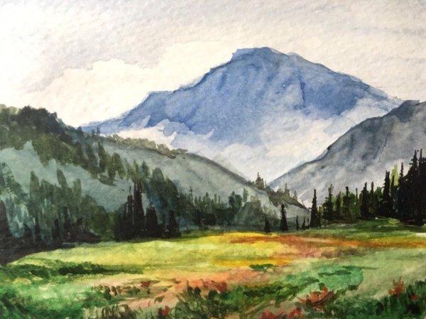 Воздушная перспектива горы акварель