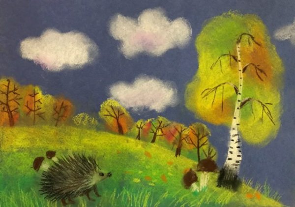 Осенний закат акварелью