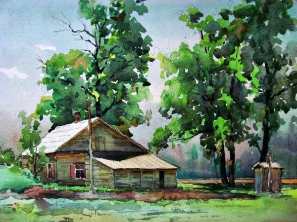 Пленэр гуашью деревня