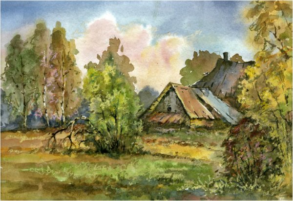 Акварель деревня Сербия