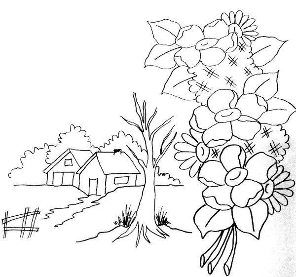 Весенний пейзаж раскраска