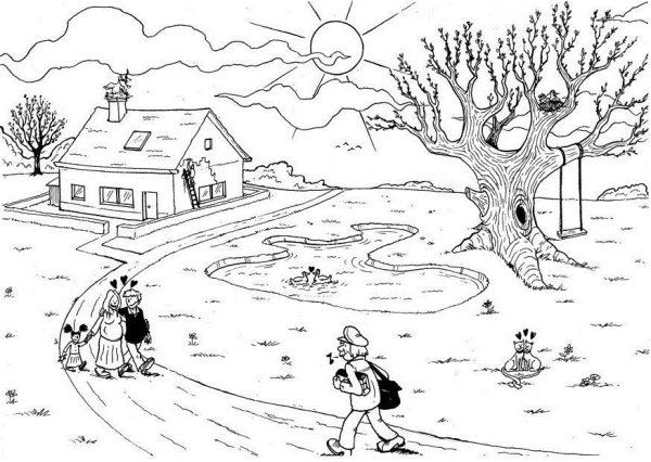 Весенний пейзаж раскраска