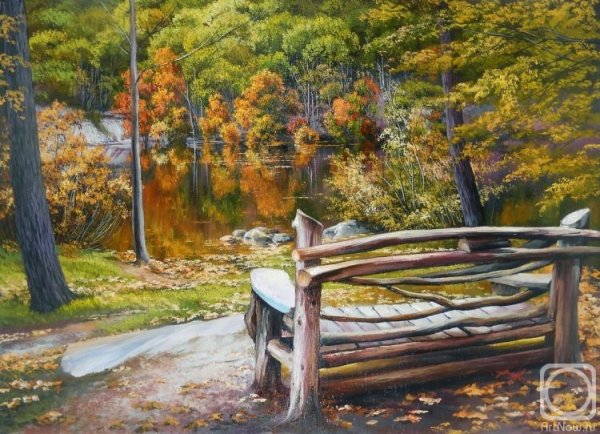Художник Александр Абинов. Осенняя скамейка.