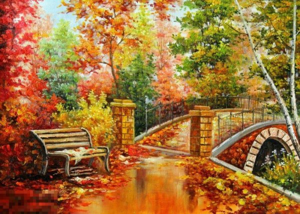 Скамейка картина маслом