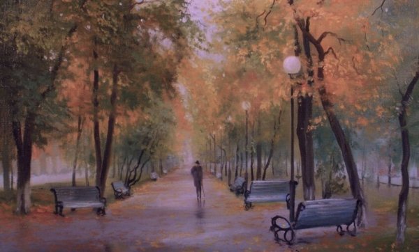 Перспектива аллеи в парке. Живопись Грицай