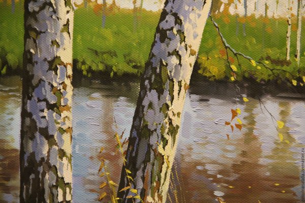 Пейзаж с березами акрилом