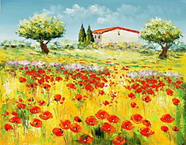 Пейзаж с маками Жан Янчика живопись