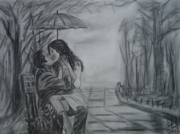 Пейзаж с человеком карандашом