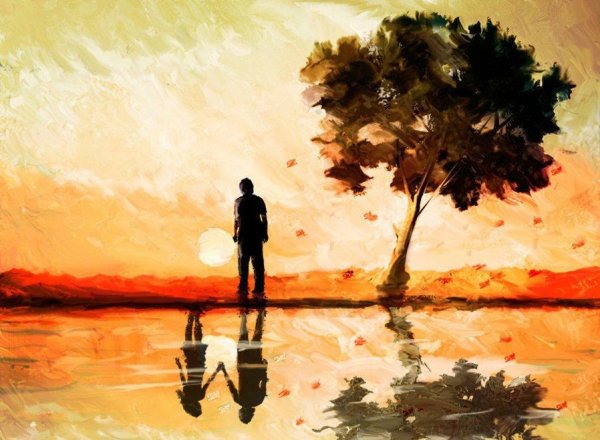 Пейзаж в силуэте человека