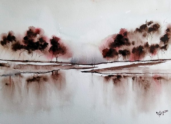 Минималистические пейзажи акварелью