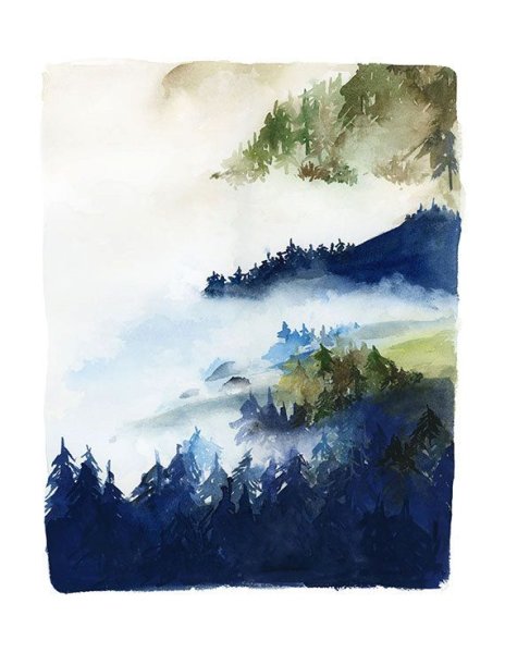 Минималистичный пейзаж акварелью