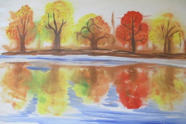 Осенний лес техникой монотипией