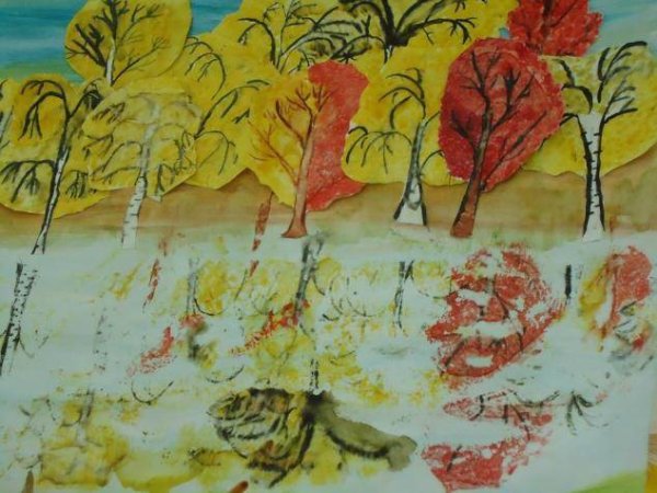 Монотипия Пейзажная Золотая осень