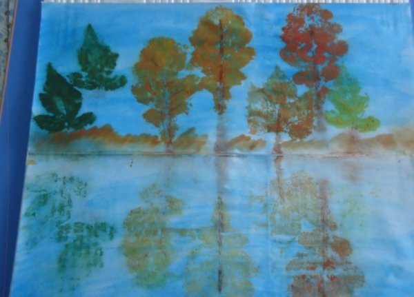 Монотипия Пейзажная осень