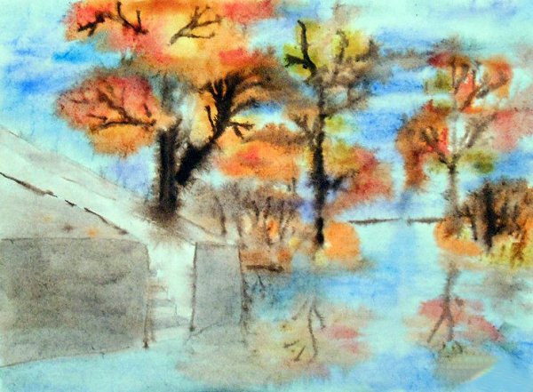 Рисование по мокрому осень