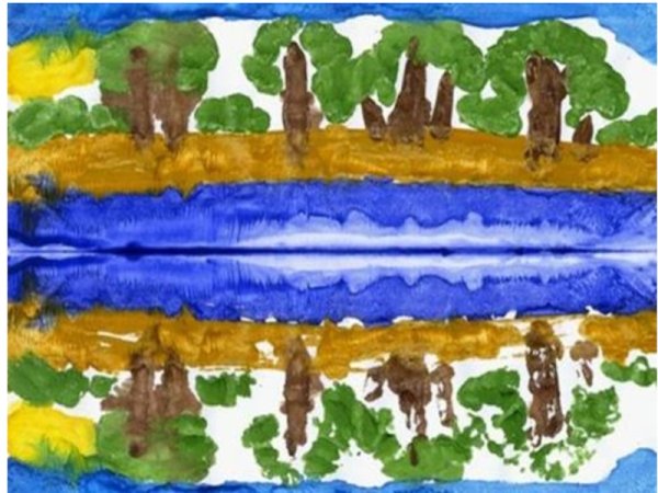 Пейзаж у озера монотипия в старшей группе