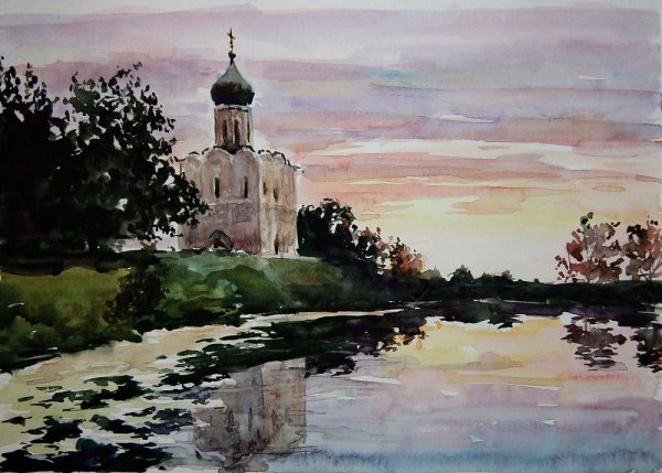 Церковь Покрова на Нерли акварель