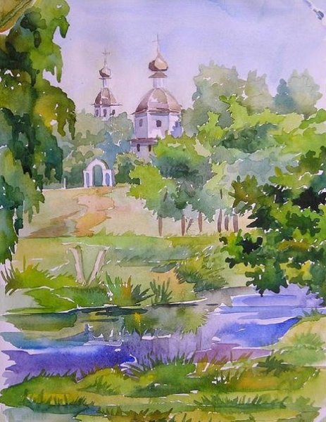 Пленэр акварель монастырь
