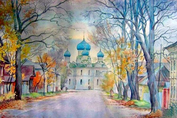 Храмы Углича акварель