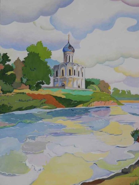 Декоративный пейзаж с храмом