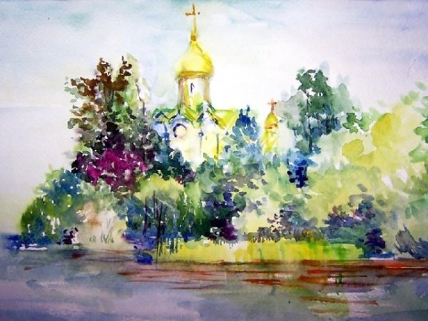 Пленэр акварель монастырь