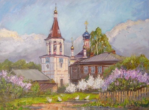 Весенний пейзаж с Церковью