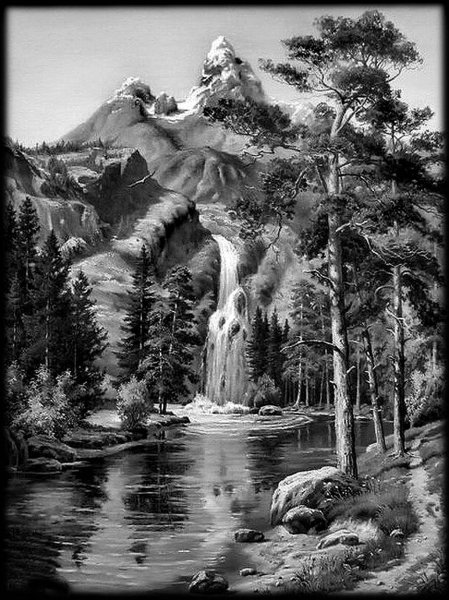 Пейзаж на памятнике из гранита