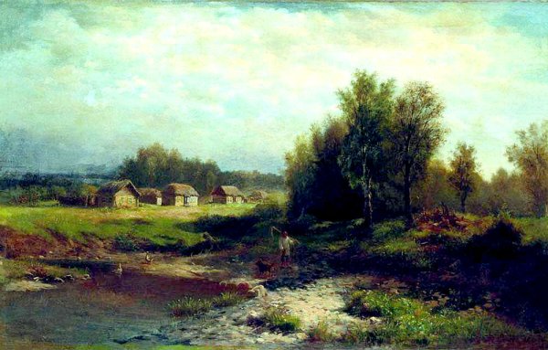 Лев Каменев (1833 – 1886) «пейзаж с избушкой»