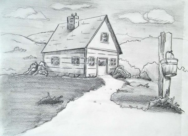Деревня рисунок карандашом
