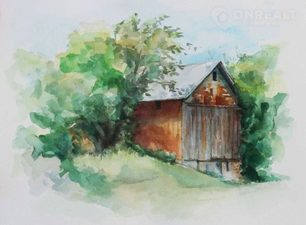 Етюд Плиннер село акварельный