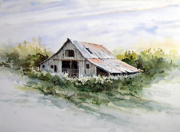 Домик акварель