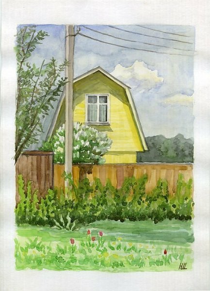 Рисуем деревенский домик