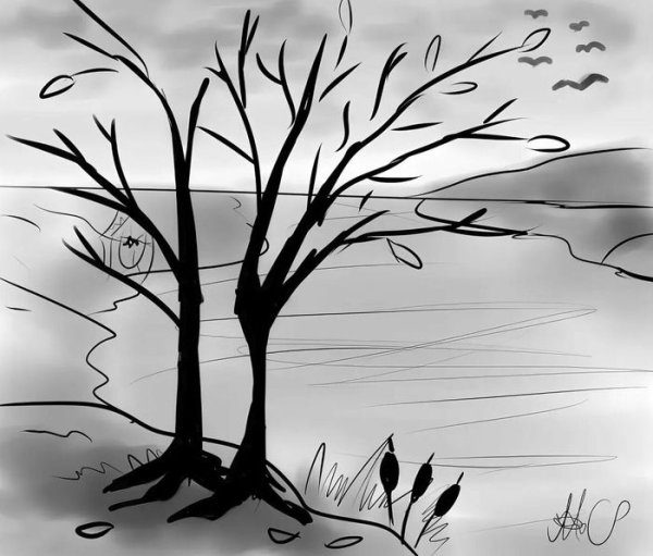 Пейзаж рисунок карандашом