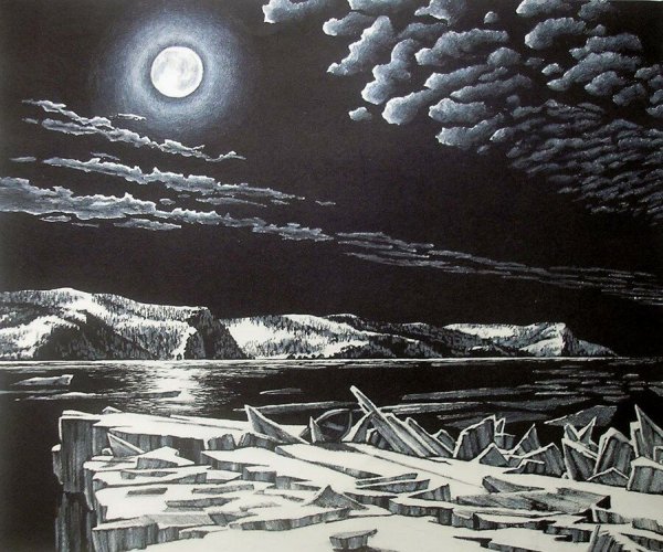 Литография эстамп белое море