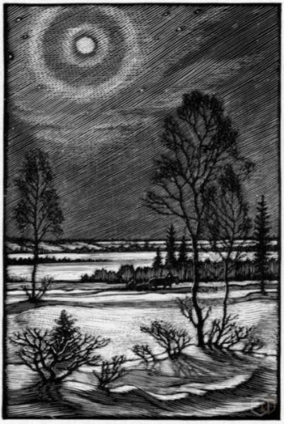 Ночной лес карандашом