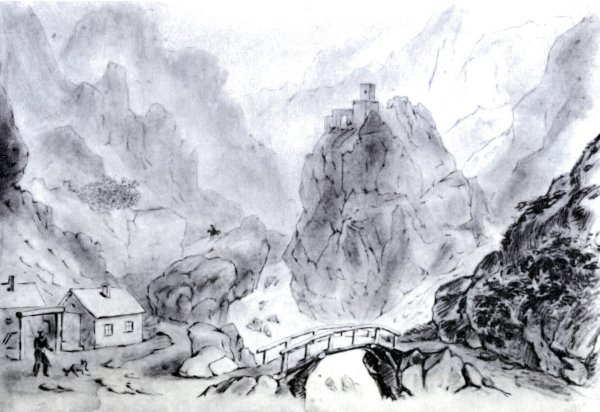 Пейзаж с двумя березами акварель м.ю Лермонтова 1828 1832 г