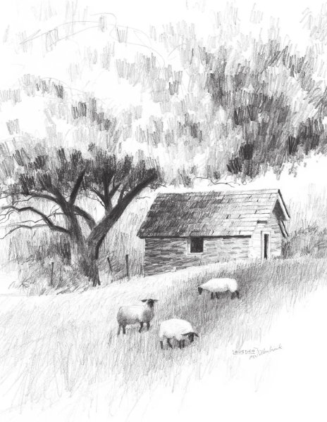 Пейзаж простым карандашом